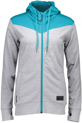 Mons Royale merino mikina COVERT MID-HIT HOODY aqua / grey marl