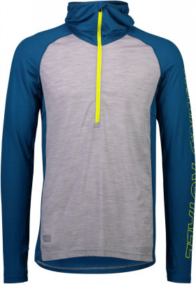 Mons Royale Temple Tech Hood - oily blue / grey marl