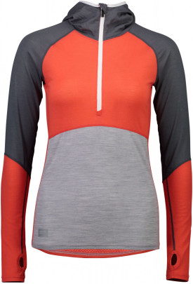Mons Royale Bella Tech Hood - poppy / charcoal / grey marl